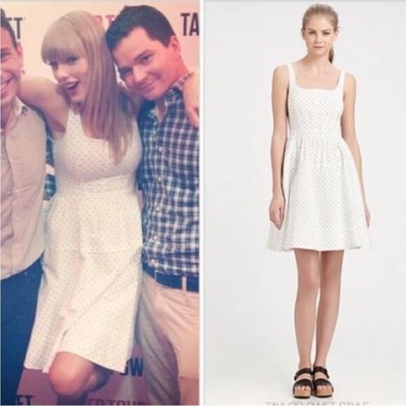 Marc Jacobs Dotty Polka Dot Flare Cotton Chambray Dress White & Black Size 10 - Picture 2 of 7